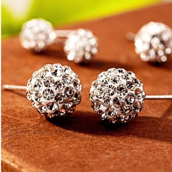NEW 925 Sterling Silver Diamond Ball Stud Earrings - Picture 3 of 5